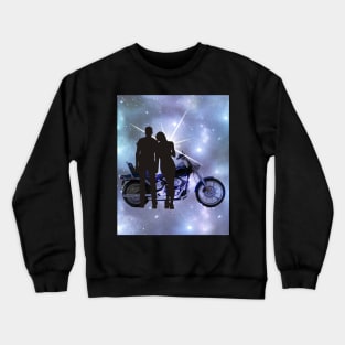 Motorcycle couple 2 in Blue Crewneck Sweatshirt